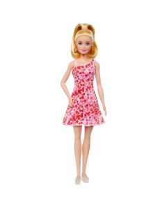 Barbie Fashionista barátnők stílusos divatbaba - piros-rózsaszín virágmintás ruhában