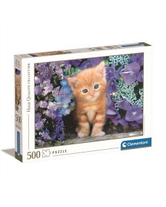 Clementoni Puzzle 500 db High Quality Collection - Vörös cica lila virágok között