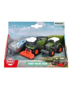 Dickie Fendt Micro Team 3 db-os szett 9 cm - traktor tartálykocsival és szecskázó