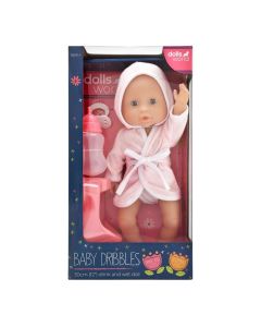 Dolls World baba 30 cm fürdethető, fürdőköpenyben, bilivel, cumisüveggel