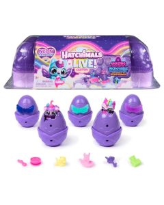 Hatchimals Alive! Tojástartó neon szivárvány szett 5 kikelő tojással