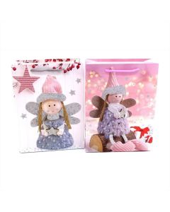 Karácsonyi dísztasak angyalkával, glitteres - többféle minta 26*32*10 cm