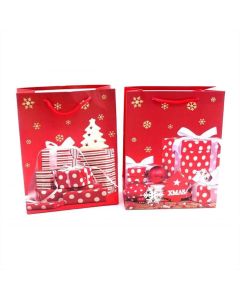 Karácsonyi dísztasak piros, glitteres - többféle minta 30*42*12 cm  