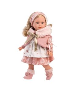 Llorens Lucia baba rózsaszín mellényben és ruhában 40 cm