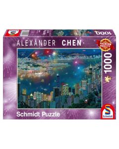 Schmidt Puzzle 1000 db - Alexander Chen: Tűzijáték Hong Kong felett
