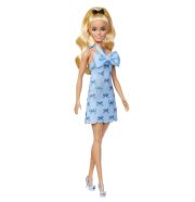Barbie Fashionista barátnők stílusos divatbaba - kék masnis ruhában