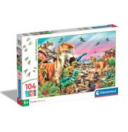 Clementoni Puzzle 104 db Super Color - Dinoszauroszok földje