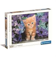 Clementoni Puzzle 500 db High Quality Collection - Vörös cica lila virágok között